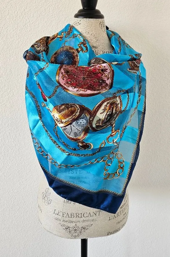 Vintage Ornate Pocket Watch & Celestial Sun Silk Scarf