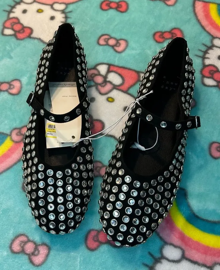 Issa Rhinestone Mary Jane Ballet Flats - A New Day Black size 7 mcbling