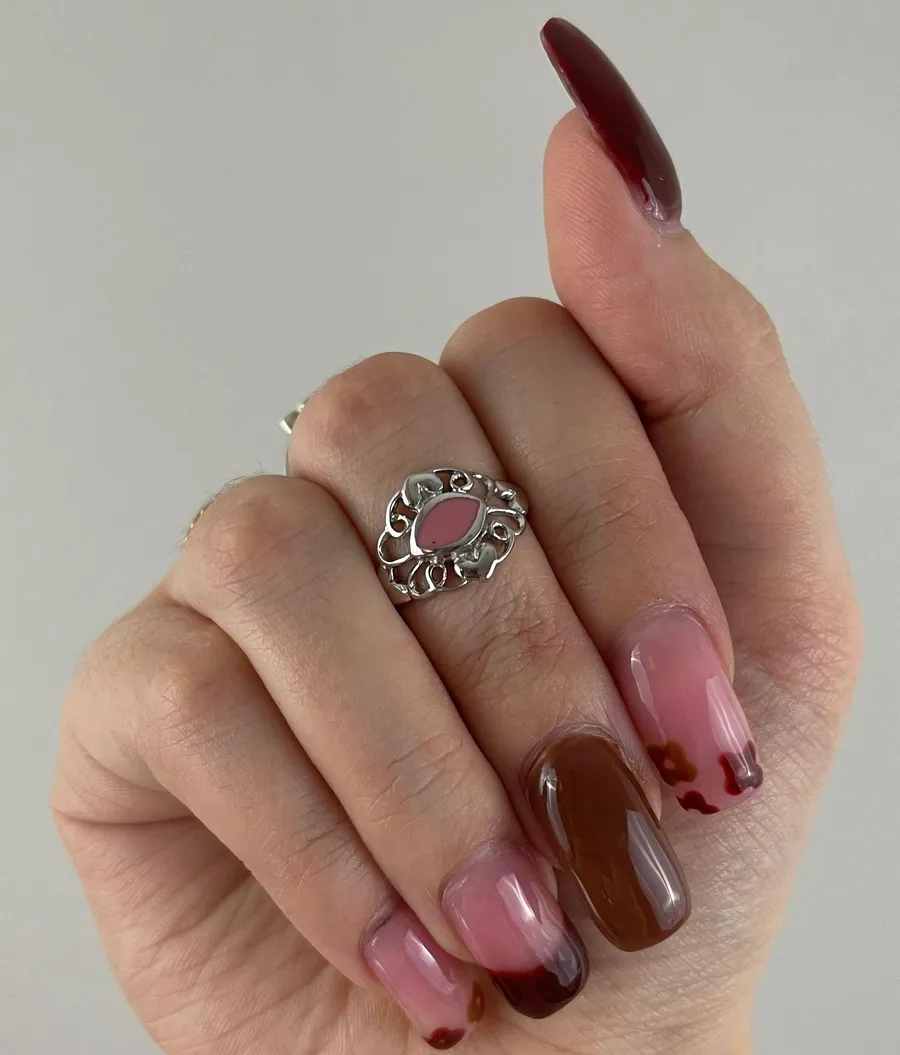 Vintage Baby Pink Silver Swirl Heart Design Dainty Ring