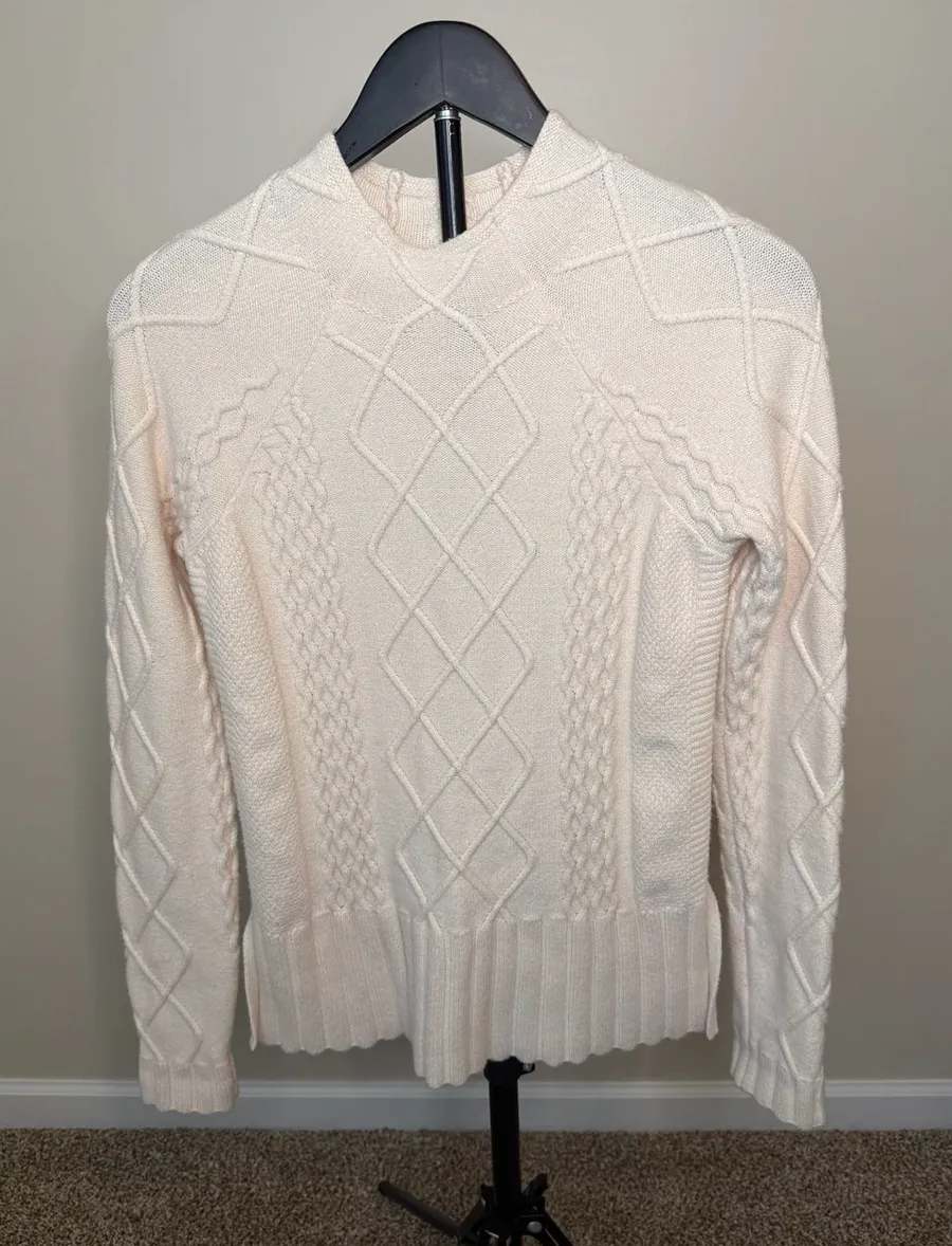 Cyrus Cream Mixed Cable Knit Mock Neck Sweater Size XS