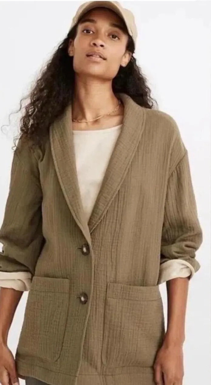 Madewell Gauze blazer S Army Green Cotton oversized patch Pockets