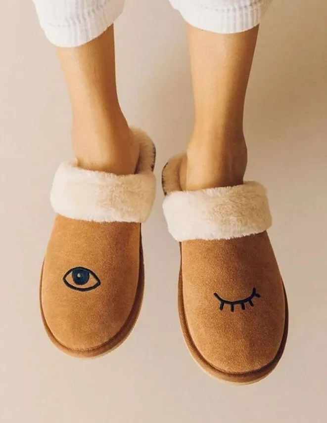 Soludos Cozy Wink Slippers Suede Faux Fur Tan NIB Size 7