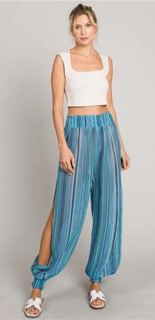 nwt Cotton Bleu by Nu Label Striped Smocked Cover Up Pants Size XL