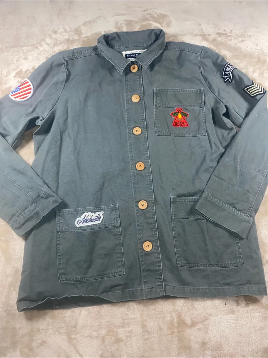 living doll Grey Cotton Jean Wood Button-Front Shirt Jacket