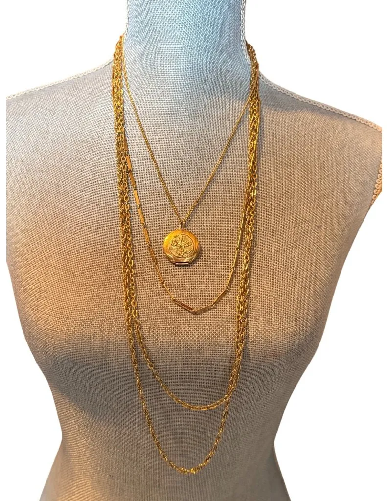 Locket pendant 4 tier necklace Gold Plated Multi