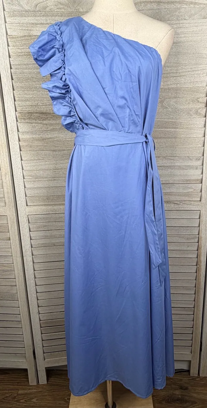 ZESICA One Shoulder Sleeveless Ruffle Maxi Dress Dusty Blue