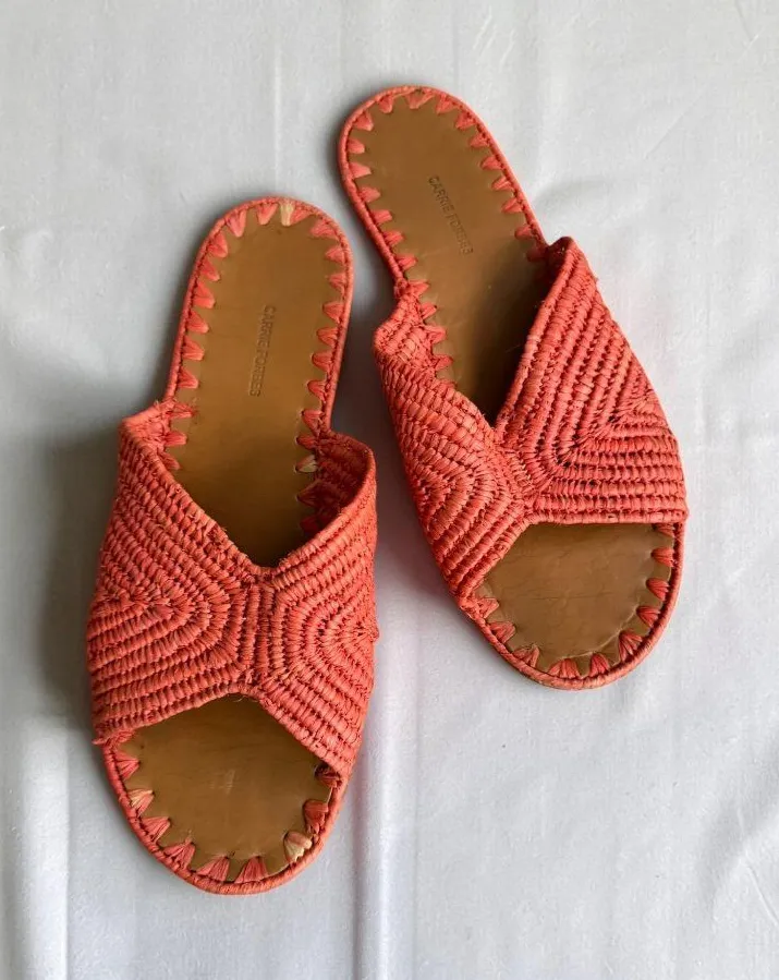 CARRIE FORBES Orange Coral Woven Sandals Size 37 / US 7