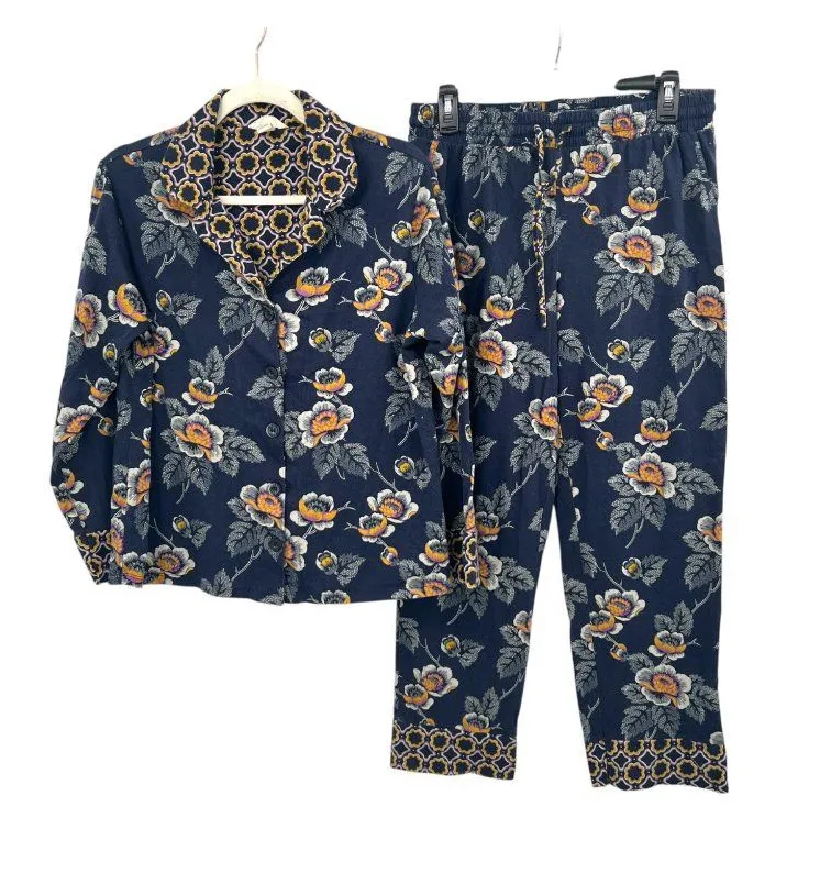 Vera Bradley Dottie Leaf Floral Pajama Set Navy Blue Size Medium