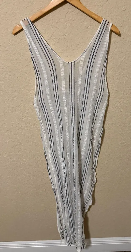 Vitamin A White and Navy Striped Lightweight Swim Coverup 19" pit to pit