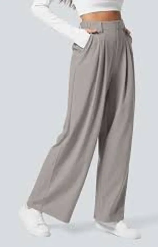 HALARA High Waist Pocket Wide Leg Micro Waffle Pants Satellite Gray Small S