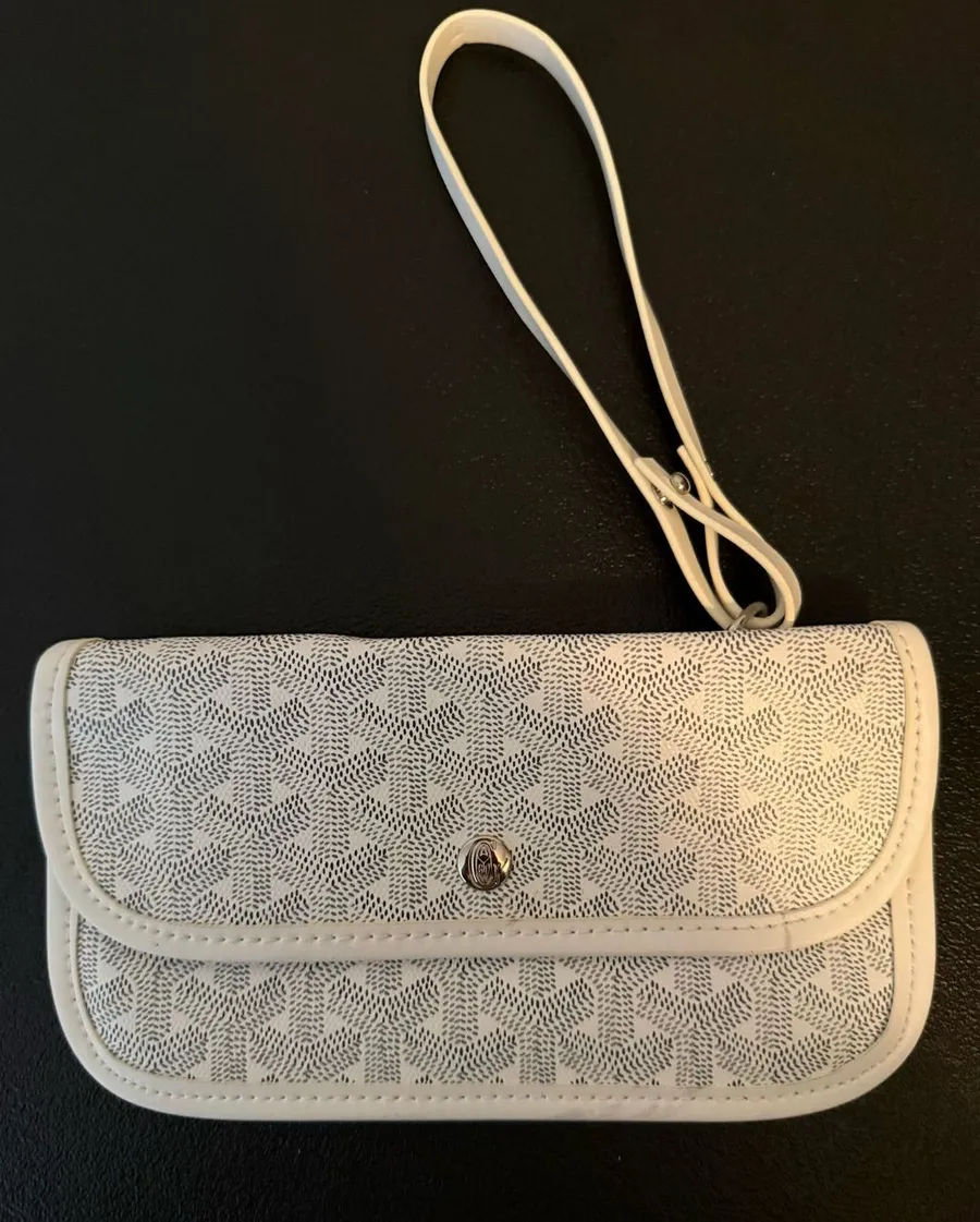 White Patterned Wristlet Clutch with Wrist Strap