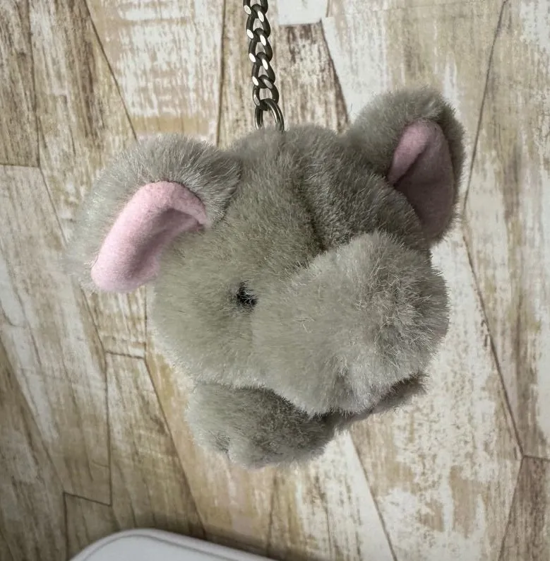 Vintage Swibco Gray Plush Elephant Head Keychain Stuffed Bag Charm