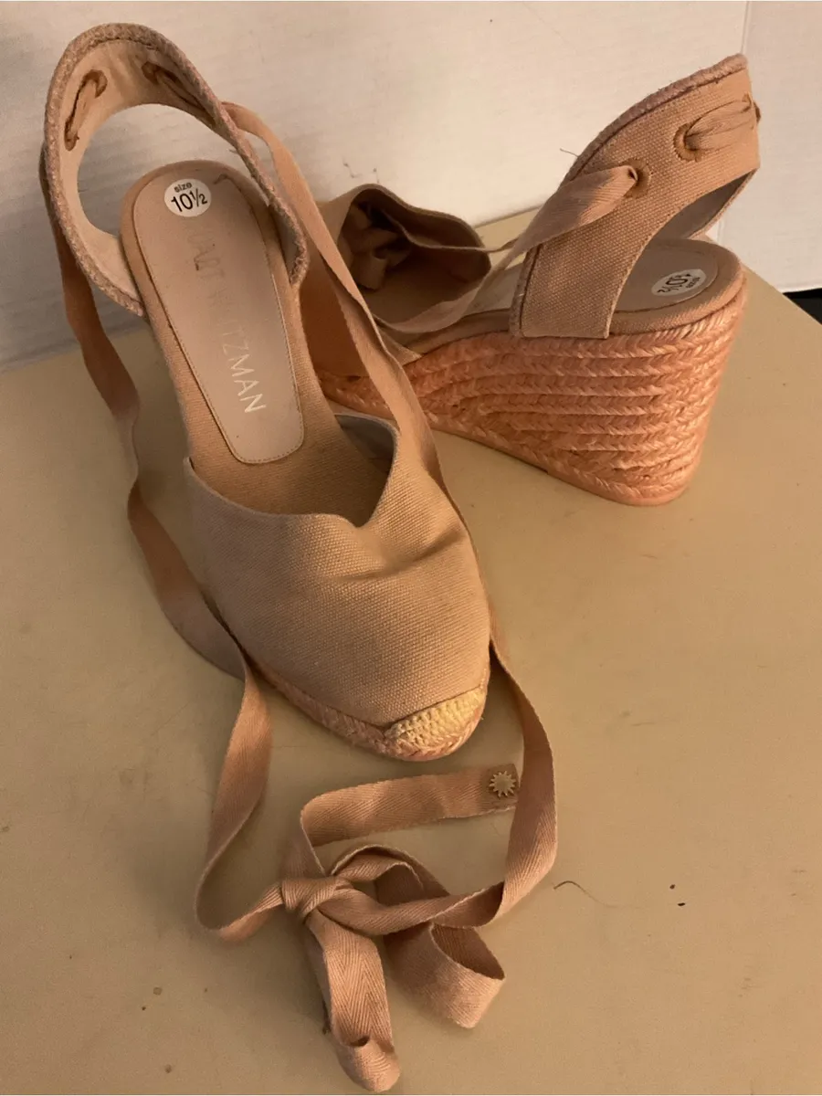 Stuart Weitzman Beige pink Canvas Ankle-Tie Wedge Espadrilles US 10.5