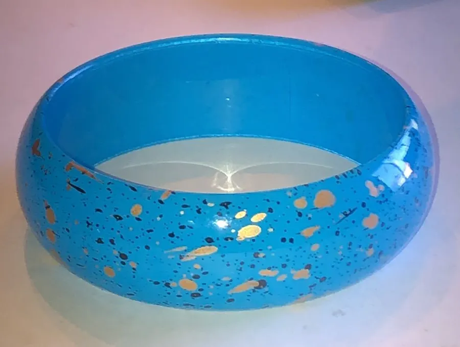 Blue Speckled Resin Boho Bangle Bracelet