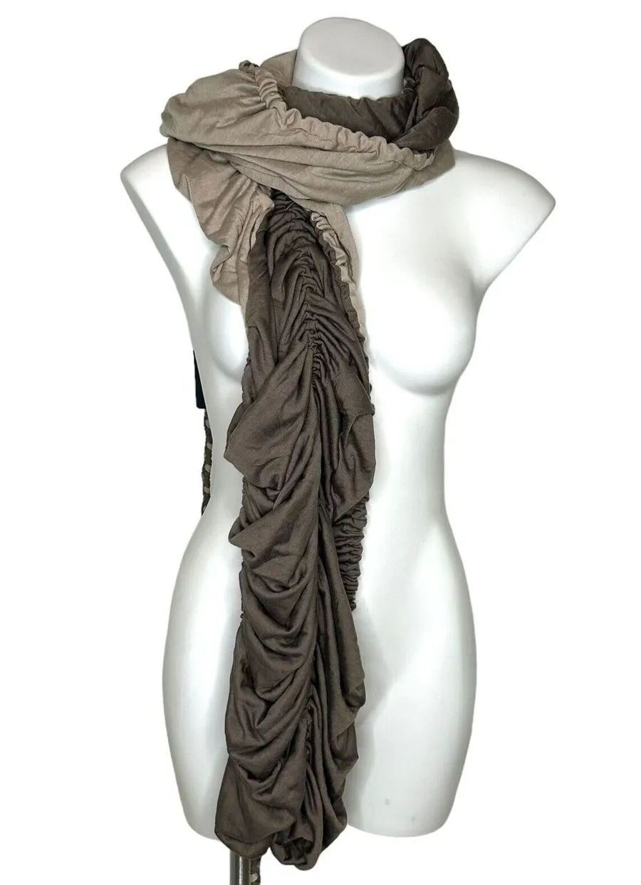 New RYU: anthropologie Boho Gathered Brown Tan Beige Earth Tone Scarf Reversible