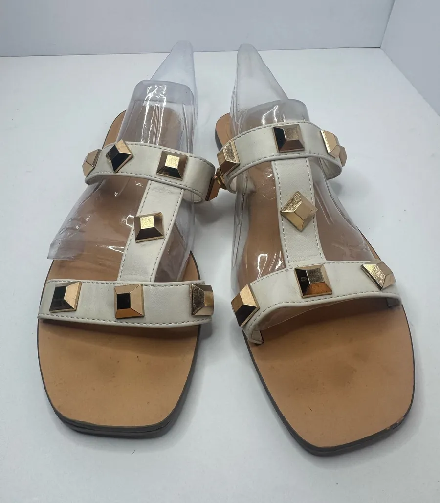 Marc Fisher White Studded Vegan Leather Sandals Women's Size 7.5M
