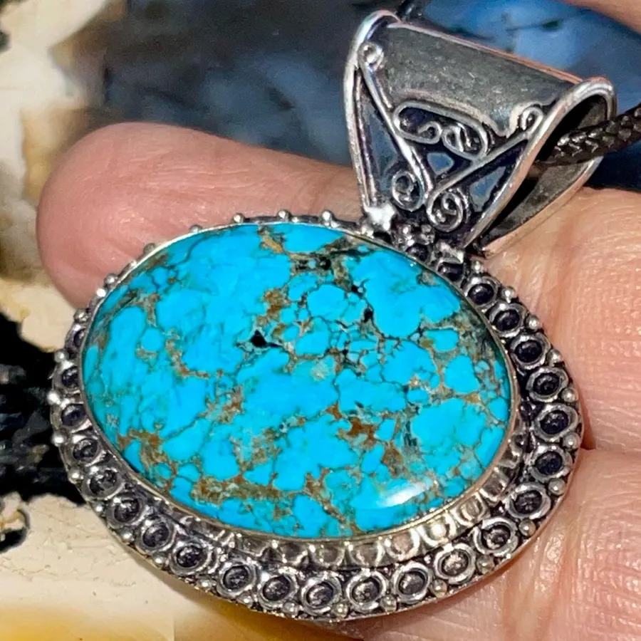 Blue Hubei Turquoise Pendant 1 1/2”