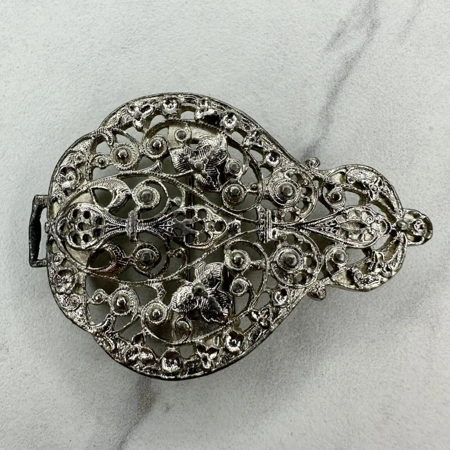 Dotty Smith Vintage Studded Floral Silver Tone Belt Buckle Piece