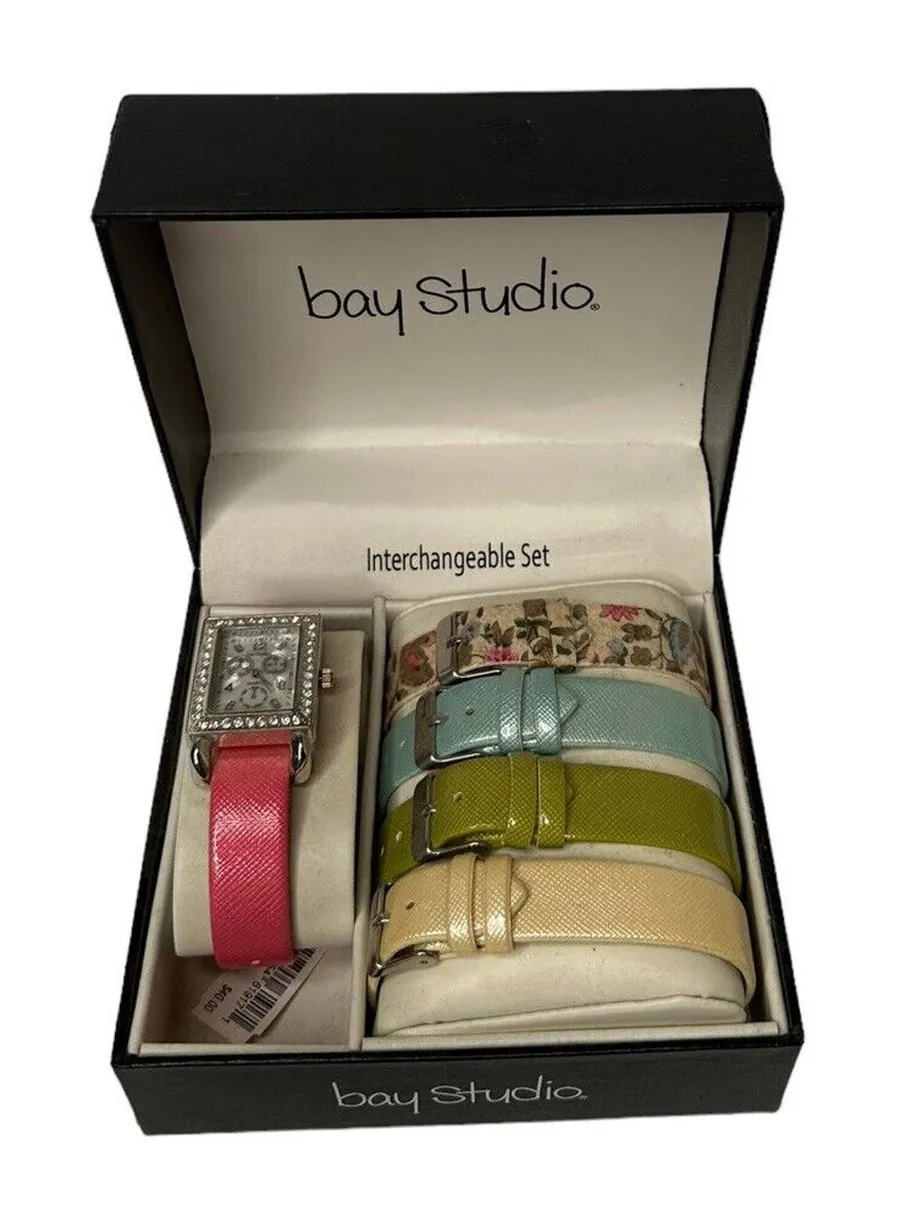 NEW Bay Studio Interchangeable Womens Watch Gift Set Five Straps Rhinestones
