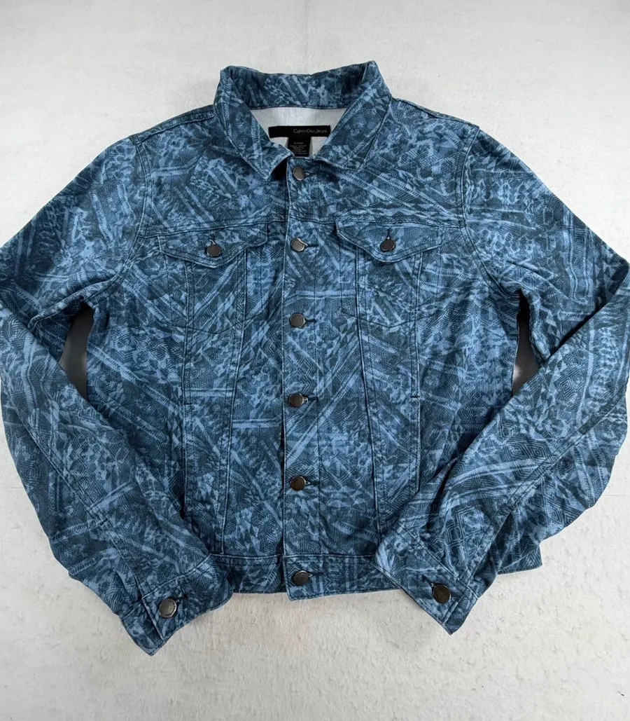 Calvin Klein Jeans Blue Abstract Print Denim Jacket XL