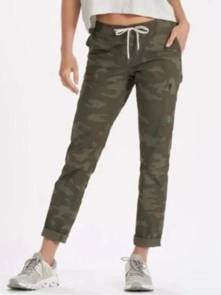 Vuori Women's Ripstop Pant Camo Green Drawstring Athletic Hiking Size Large EUC
