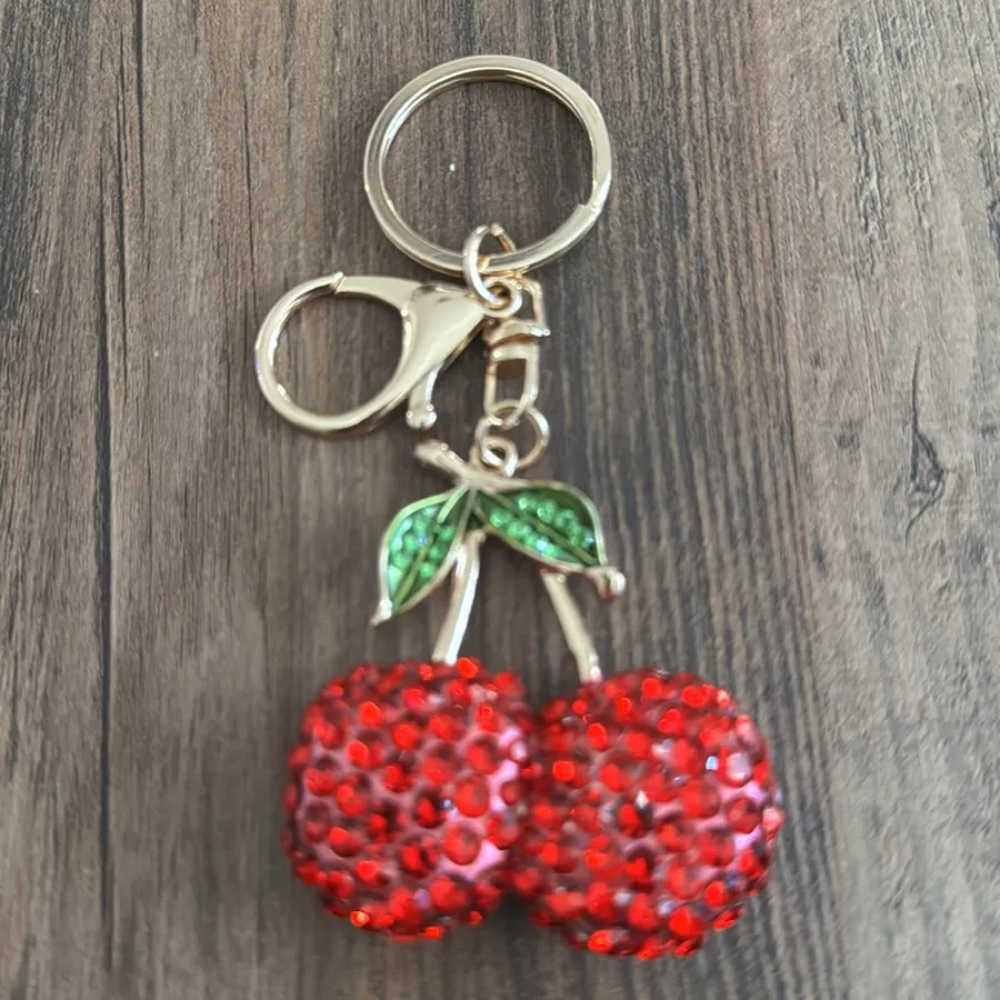 Elegant Red Cherry Keychain