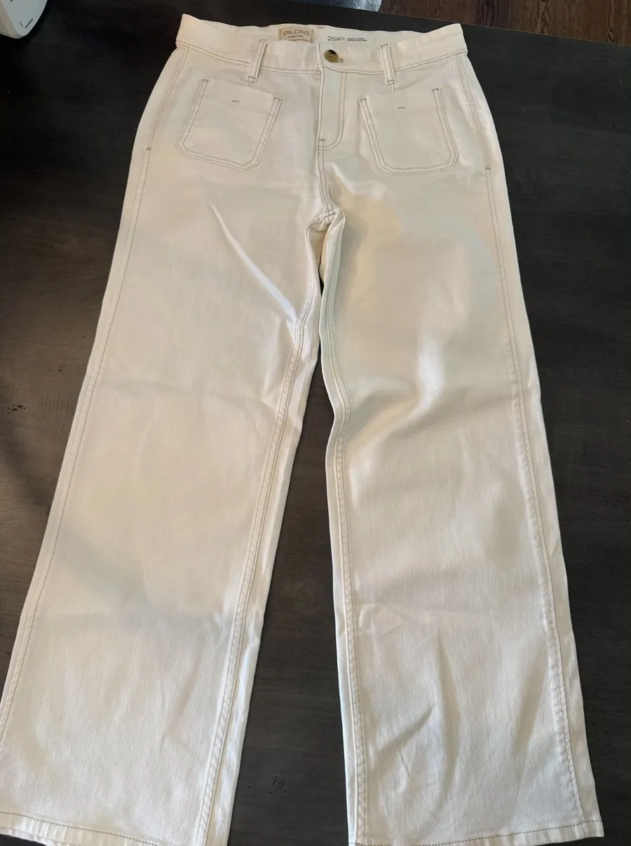 Pilcro Anthropologie White Straight Leg Jeans Size 29P High Rise Women's Denim