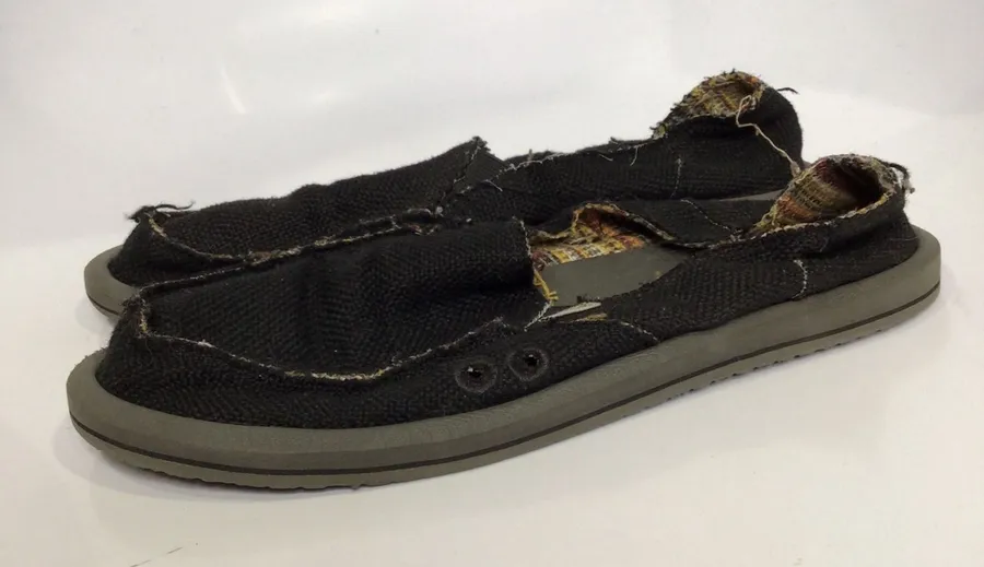 Sanuk Donna hemp cotton slip on shoes loafers black womens size 8 casual beach