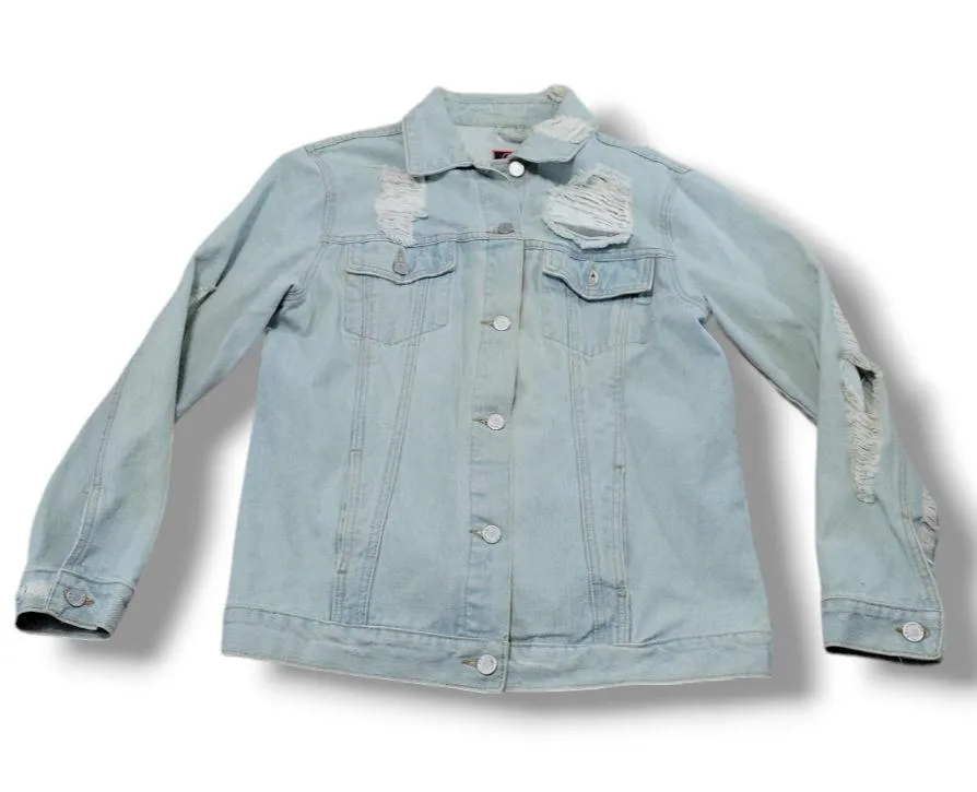 Jacket Size Medium Distressed Destroyed Jean Jacket Ripped Denim Jacket
