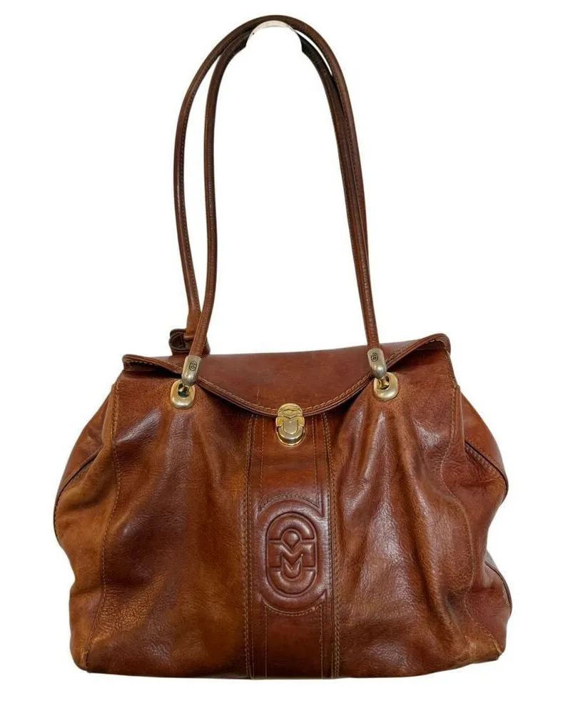 Vintage Marino Orlandi brown leather snap closure shoulder bag
