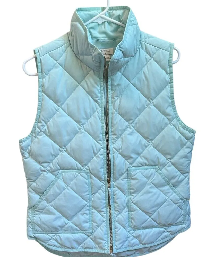 J.Crew Excursion Quilted Down Vest Mint Green Aqua Full Zip Womens Medium 92465