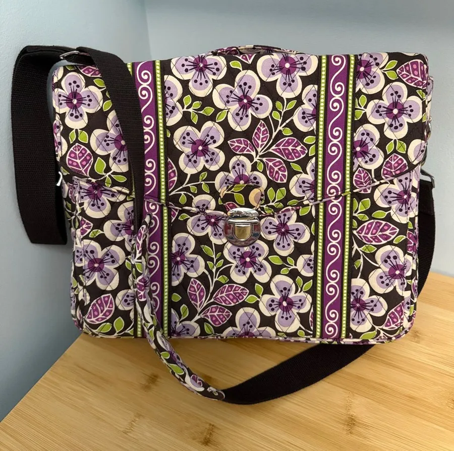 Vera Bradley Quilted Floral Structured Laptop Attache Bag Plum Petal 14x11x4