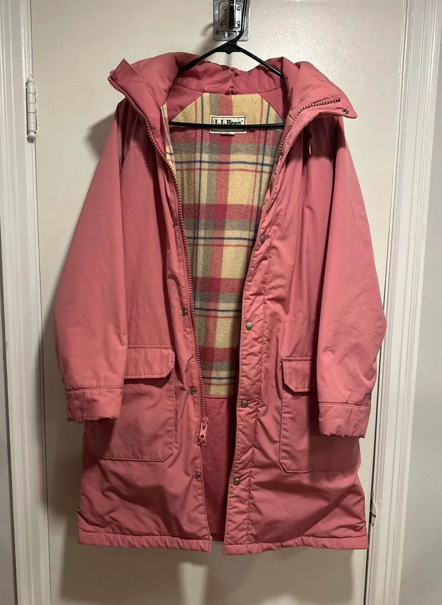 VTG 80s LL Bean Pink Plaid Wool Lined Parks Field Chore Utility Parka Jacket. Size M