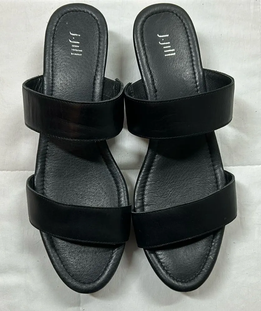 J. JILL Black Leather Platform Sandal Slip On Size 10M Size 10