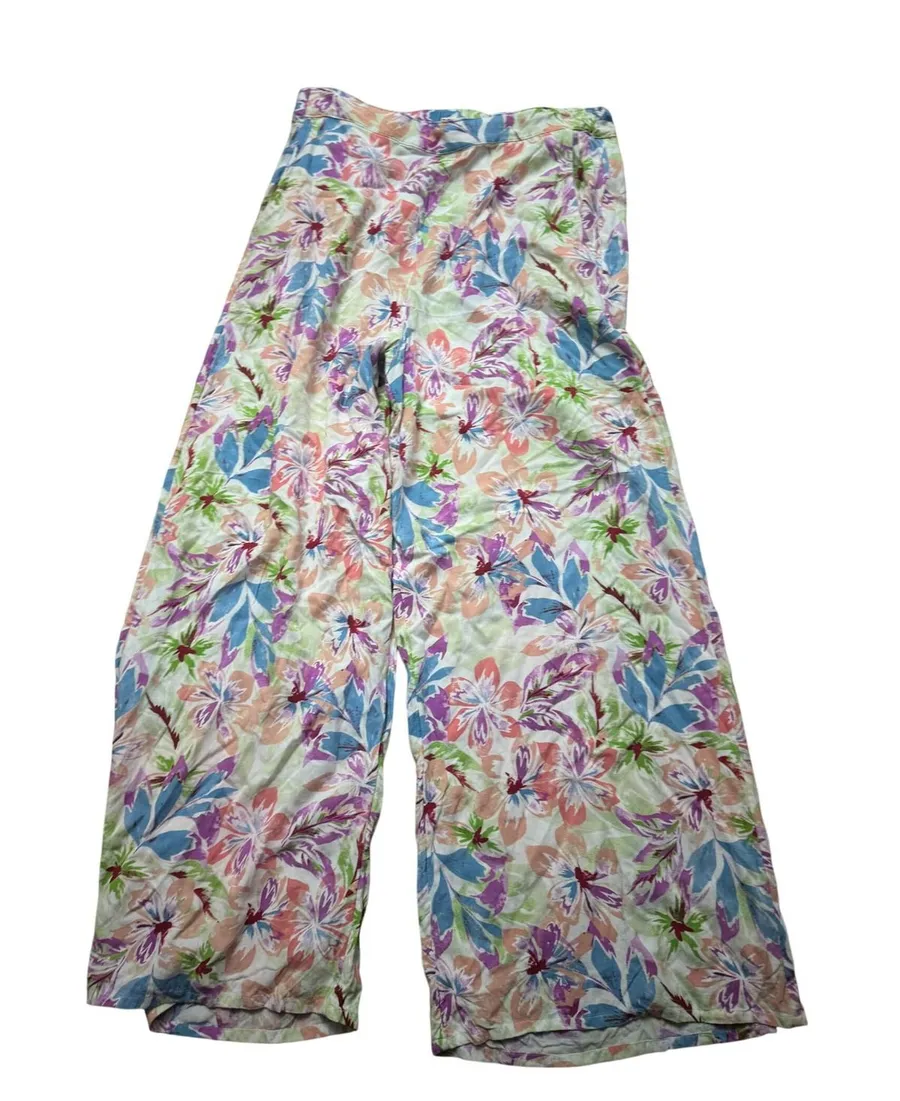 ROXY Womens Floral Wide Leg Lounge Pants Lightweight Boho Casual Costal Size M