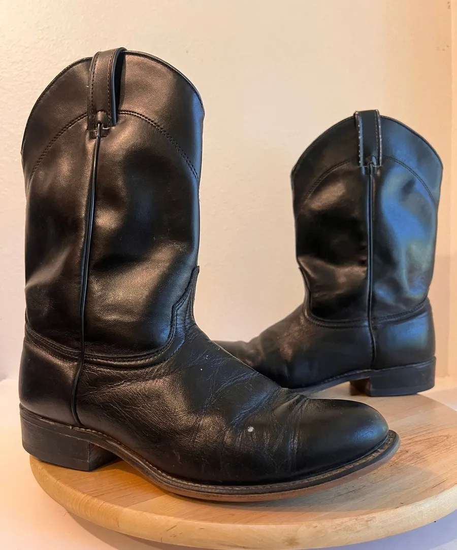 Black Laredo 90s Genuine Leather USA Made Pull on Western Boots Size 10 Women's