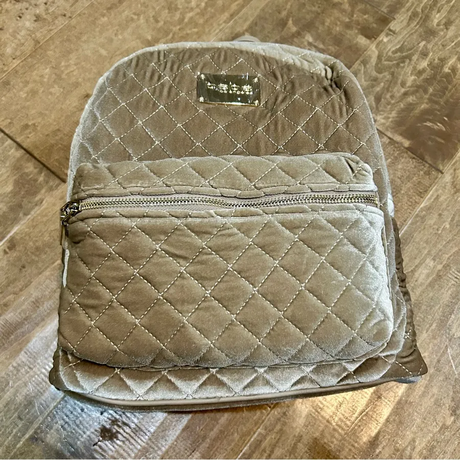 Bebe Maria Velvet Quilted Large Backpack Taupe NWT
