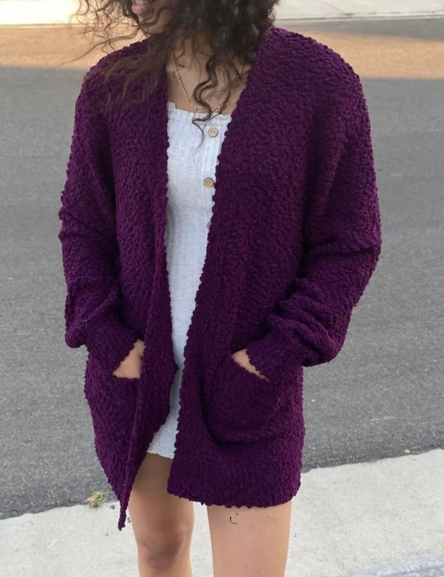 Plum Popcorn Texture Cardigan