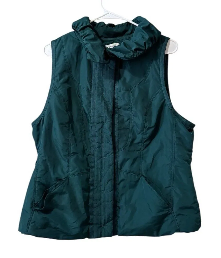 Christopher Banks Women Size Large Dark Green Winter Vest Puffer Polyester