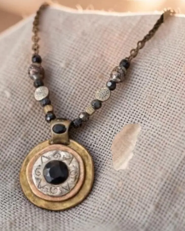 Vintage Chico's Boho Statement Pendant Necklace, Mixed Metal Necklace
