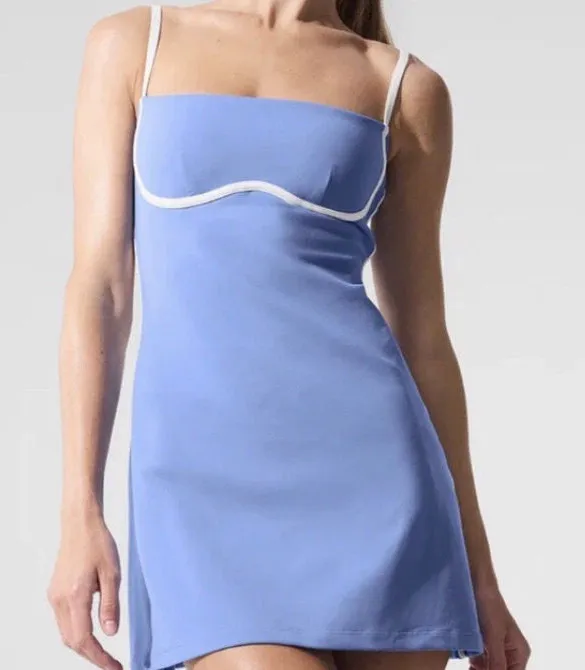Alo Yoga Airbrush Streamlined Dress Crystal Clear Blue/White S