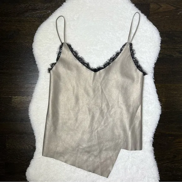 Zara Faux Leather Lace Trim Knit Back Cami