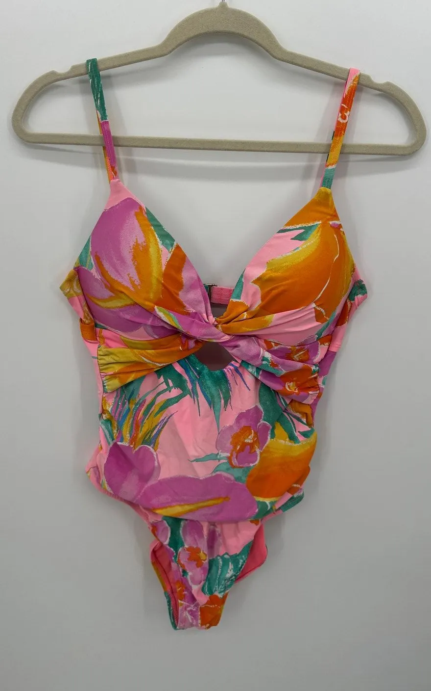 La Blanca Womens Twist Keyhole One Piece Swimsuit Floral Sz 8 Beach Vaca Cruise