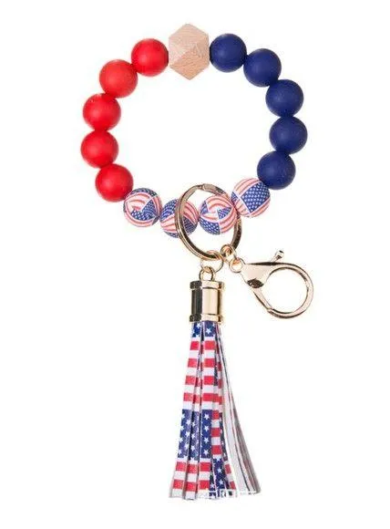USA Flag Bracelet Wristlet Keychain Brand New! Blue
