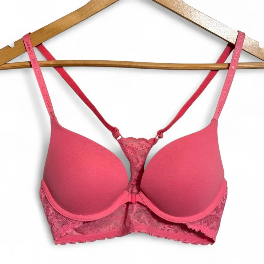 Victoria’s Secret Lacie Push-Up Front-Close Racerback Bra 32B Pink
