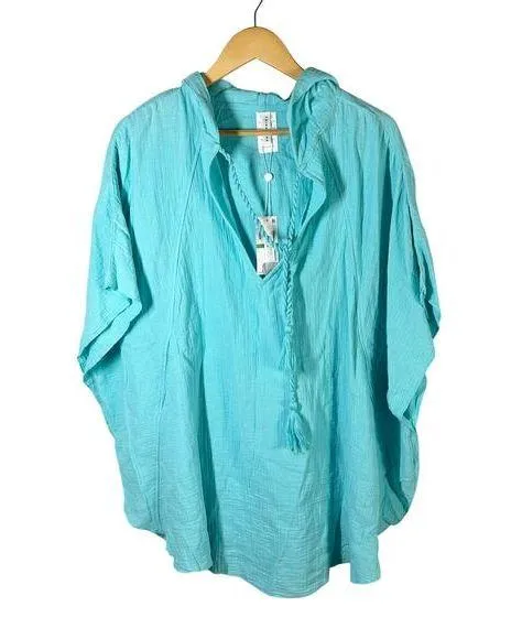 Trina Turk Standard Serene Poncho Pull On Beach Cover Ups Size L/XL Blue Pear