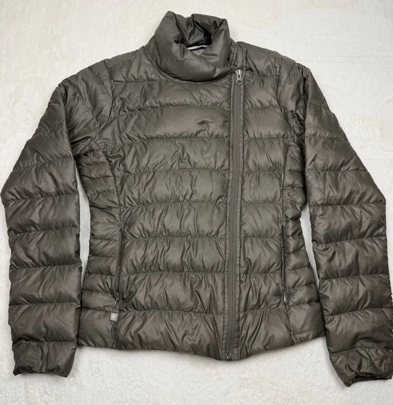 Athleta Goose Down Puffer Jacket Brown Women's Lightweight Coat Gray Size XS
