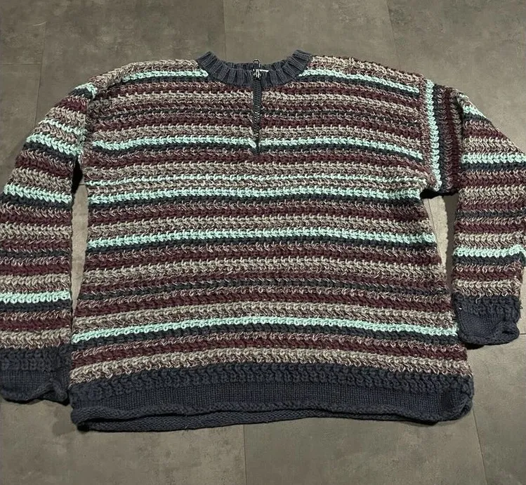 NY Jeans Sweater Womens M Pullover Stripe Colorblock Heavy Ramie VTG 90s D