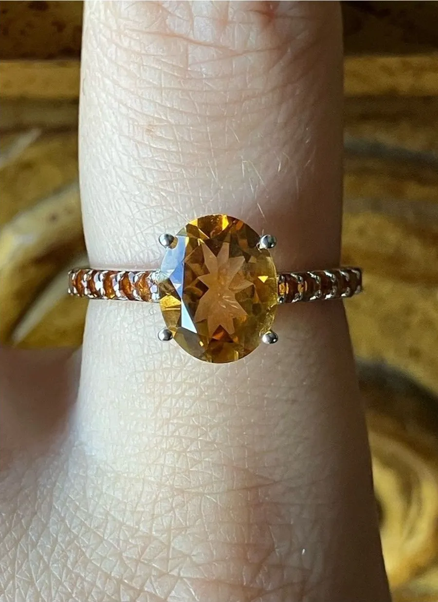 Natural Brazilian Citrine Madeira Citrine Ring Size 8.75 Yellow