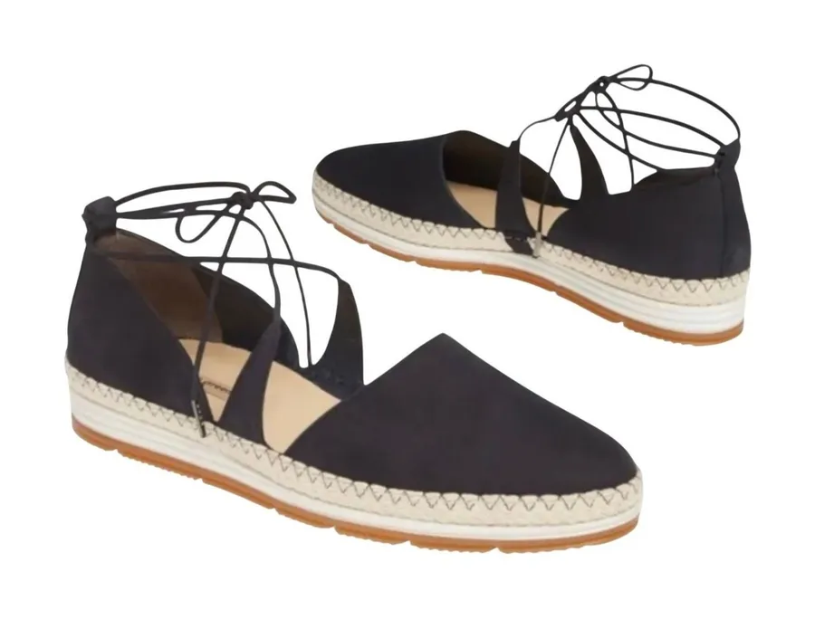 Paul Green Marcey Espadrille Size 8 Black Suede Lace Up Ghillie Flat Sandal Boho